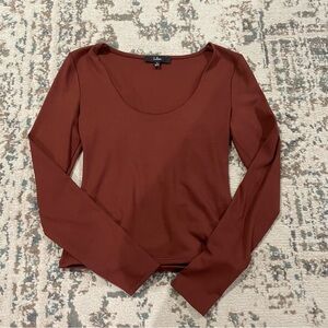 Lulus Perfect Essential Rust Brown Scoop Neck Long Sleeve Top
